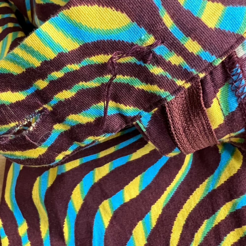 Gimaguas Pants Psychedelic Swirl Print Women Size L Brown Blue Yellow Cut Off - Picture 8 of 12